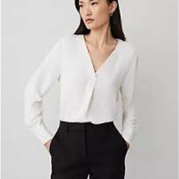 Classic White V-Neck blouse. Lovely, long sleeve. Closet must have. Large. - Picture 2 of 7